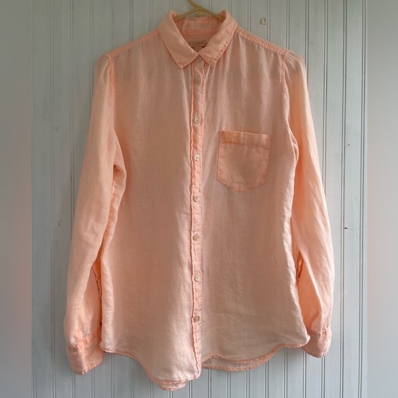J.Crew Factory Women's Neon Orange 100% LINEN Long sleeve Button Shirt Small - Picture 1 of 6